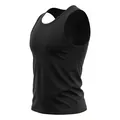 Close-up detail of a premium black men's athletic cotton tank top with a clean finish - Black