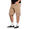 Side view of khaki cargo shorts for men with large flap pockets in a casual outdoor style - S / Bottoms / Khaki