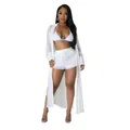 Elegante conjunto de playa de 3 piezas de gasa blanca con camisa larga y pantalones cortos - S / Top Y Pantalón / Blanco