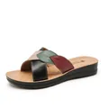 Casual leather flat sandals for women featuring a colorful leaf-shaped strap design - 38 / Black