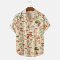 Vue rapprochée d'une chemise hawaïenne pour hommes avec un imprimé champignon coloré - S / Hauts / Comme indiqué