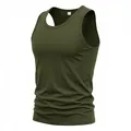 Close-up of a men's olive green cotton tank top with professional stitching - Army Green
