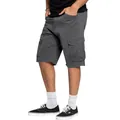 Vista dettagliata dei pantaloncini cargo grigi da uomo dal taglio ampio per l'uso casual - Grigio scuro