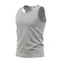 Detailed side view of a grey 170g cotton men's tank top with clean stitching. - Light Gray