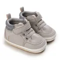 High-top grey baby pre-walker shoes featuring soft rubber soles and velcro straps for 0-1 year olds - Inner Length 11cm (92g) / Gray