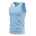 Detailed side view of a light blue men's soft cotton tank top with slim fit design - Light Blue