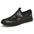 Men's breathable black mesh outdoor water sandals with durable hand-stitched sole - 38 / Black