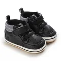 Black high-top baby walker shoes with textured rubber sole and easy velcro strap closure - Inner Length 11cm (92g) / Black