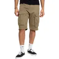 Detailed view of men's olive green outdoor cargo shorts with multiple utility pockets. - S / Bottoms / Khaki
