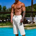 Loose white linen-cotton cropped pants for men, breathable casual summer style - S / Bottoms / White