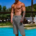 Men's loose breathable linen-cotton cropped shorts in grey, perfect for casual summer wear - Dark Gray