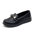 Women's breathable black leather loafers featuring hollow floral cutouts and soft comfortable sole - 38 / Black (Hollow Out Style)
