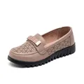 Breathable beige leather loafers for women with soft sole and floral cutouts - 38 / Bean Paste Pink (Hollow Style)