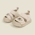 Comfortable beige toddler walking sandals with closed-toe protection for boys girls - Khaki
