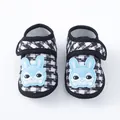 Macro view of soft sole newborn walking shoes with houndstooth pattern and blue bunny - Size 11 (Inner Length 10.5CM) / AS009-01 Black (Black White Houndstooth Rabbit)