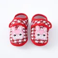 Rood-wit geblokte baby wandelschoenen met schattige roze konijn patches voor baby's - Maat 12 (Binnenlengte 11 CM) / Rood Konijn-01