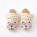 Detail view of breathable baby walking shoes with soft soles and cute cartoon cat design. - Size 12 (Inner Length 11CM) / Beige Cat-02