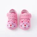 Roze stippen babyschoentjes met schattig kattengezichtje en klittenbandsluiting - Maat 11 (Binnenlengte 10,5 CM) / Roze Kat-02