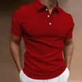 Close-up view of a premium men's slim fit red polo shirt with casual short sleeves - Red