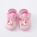 Close-up view of pink soft sole baby walking shoes featuring cute cartoon rabbit design - Size 11 (Inner Length 10.5CM) / AS009-07 Pink (Pink Star Rabbit)