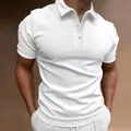 Premium men's slim fit short sleeve polo shirt in solid white with buttoned lapel collar - S / Tops / White