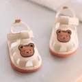 Adorable cream-colored baby sandals featuring a cute bear patch and soft non-slip orange soles - Sizes 16-20 (Batch of 5 Pairs) / Beige