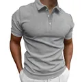 Slim fit men's short sleeve polo shirt in heather grey with classic button lapel - Light Gray