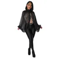 Elegante scialle nero in chiffon con maniche a pipistrello e decorazioni di perline - Taglia S / Top / Nero