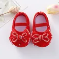 Dettaglio di scarpe da principessa per neonata rosse con fiocco di strass e suola - Size 11 (Inner Length 10.5cm) / Rosso(AS012)
