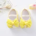 Close-up detail of cute yellow baby princess shoes with large ribbon bows and beads. - Yellow(AS012)