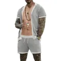 Zomers herenpak in twee delen met ademend mesh vest met korte mouwen en korte broek in grijs - Lichtgrijs