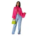 Elegante camicetta in chiffon rosa shocking con maniche a pipistrello e fiocco al collo - Taglia S / Top / Rosso rosa