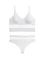 Elegant white hollow-out lingerie set featuring a wireless bra and matching panties - M / Top And Bottom / White