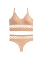 Nude hollow-out seamless lingerie set with ribbed texture and cage detailing - M / Top And Bottom / Nude