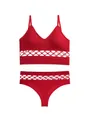 Ensemble de lingerie rouge sans couture avec brassière de sport et culotte ajourée - Rouge