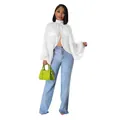 Elegante camicetta in chiffon bianco con maniche a pipistrello e design a mantella chic - Taglia S / Top / Bianco