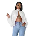 Elegante camicetta in chiffon bianco trasparente con maniche a lanterna e design aperto - Taglia S / Top / Bianco