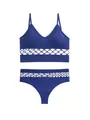 Ensemble de lingerie bleu roi côtelé avec détails évidés et soutien-gorge sans fil - Bleu
