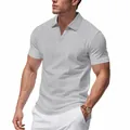 Heren casual grijs wafelgebreid poloshirt met stijlvolle v-hals en korte mouwen - S / Tops / Lichtgrijs