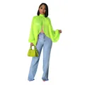 Top in chiffon verde neon con maniche a pipistrello, collo alto e spacco frontale - Taglia S / Top / Verde fluorescente