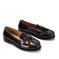 Detailed view of men's dark brown patent leather loafers with classic tassel accent - 37 / Dark Brown