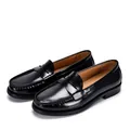 Classic black polished leather penny loafers for men featuring a vintage British style detail - 37 / Black