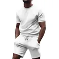 Premium men's casual white short sleeve T-shirt and shorts two-piece athletic set - M / Top And Bottom / White
