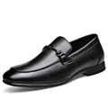Mocasines de negocios de cuero genuino para hombre en color negro con hebilla. - 38 / Negro (Estilo 2)