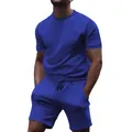 Men's athletic two-piece set with t-shirt and shorts in vibrant blue - M / Top And Bottom / Sapphire Blue
