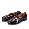 Close-up of polished dark brown leather penny loafers with elegant stitching details - 37 / Dark Brown