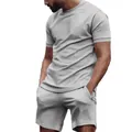Men's casual sports two-piece set with short-sleeve T-shirt and shorts in light gray - Light Gray