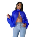 Elegante camicetta estiva in chiffon blu con ampie maniche a pipistrello e aperto - Taglia S / Top / Blu reale