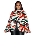 Camicetta estiva in chiffon con stampa astratta colorata e maniche a pipistrello eleganti - Taglia S / Top / Bianco Verde Nero