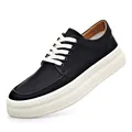 Lässiger schwarzer Leder-Sneaker für Herren mit dicker weißer Plateausohle und Schnürung - 38 / Schwarz